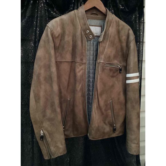 Wilson M. Julian Jacket Men Size M Brown Biker Leather Lined Sleeve Dual Stripes - Picture 8 of 9